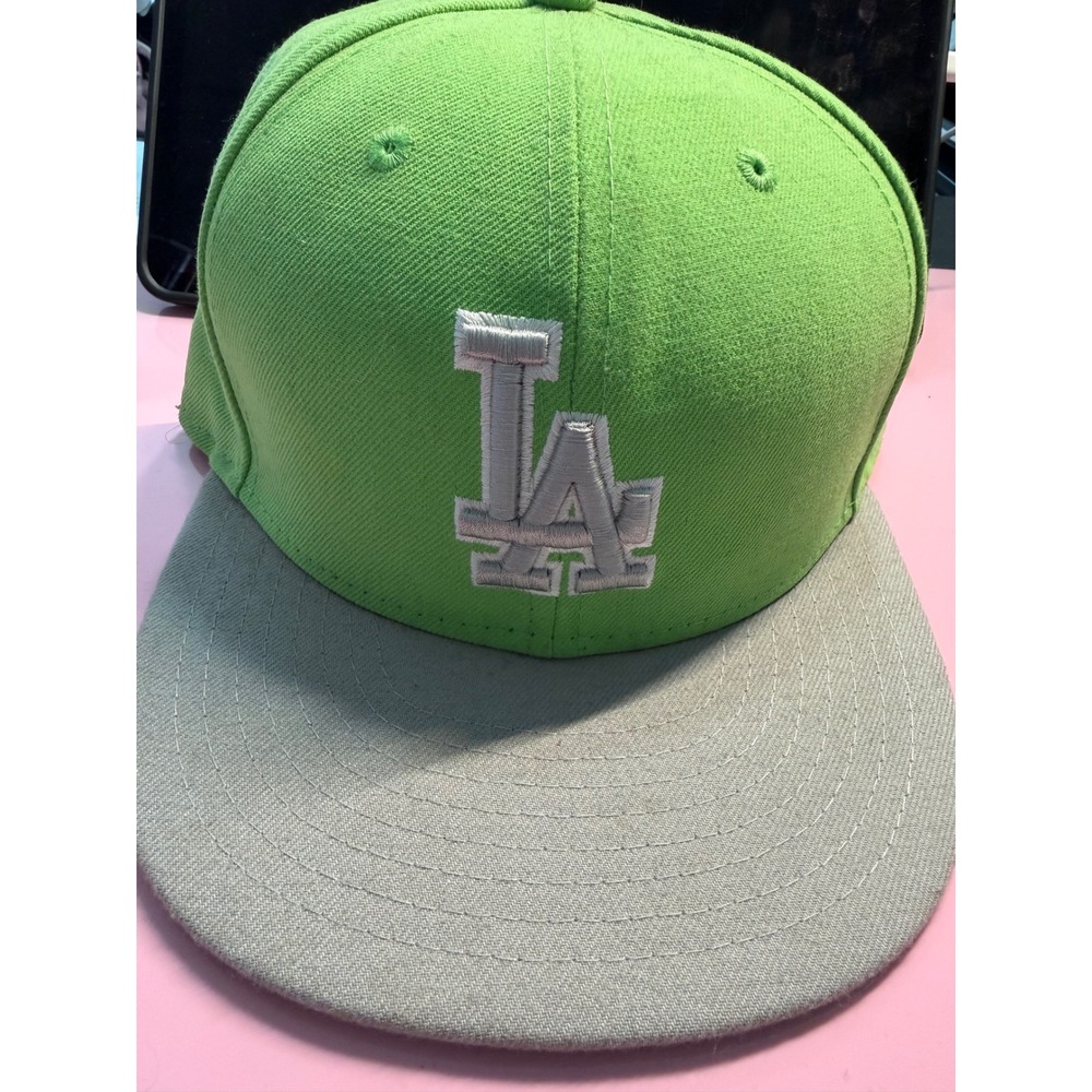 New Era 59FIFTY Los Angeles Dodgers Hat Neon Green Grey Fitted Cap 7 3/8